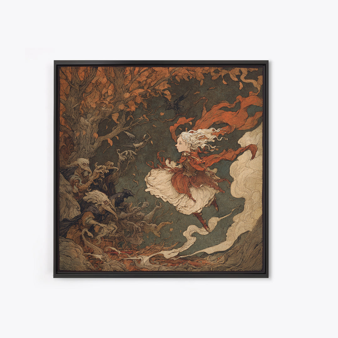The Haunted Music Box, Gothic Storybook Art, Square Wall Art, Dark Fantasy Wall Art, Framed Canvas Print, Halloween Wall Art