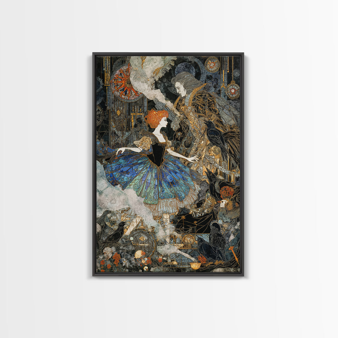 The Haunted Music Box, Stained Glass Gothic Art, Vertical Wall Art, Dark Fantasy Wall Art, Framed Canvas Print, Halloween Wall Art