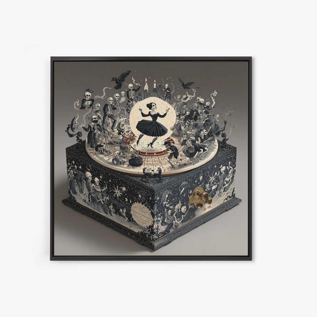 The Haunted Music Box, Macabre Folk Print Art, Square Wall Art, Dark Fantasy Wall Art, Framed Canvas Print, Halloween Wall Art