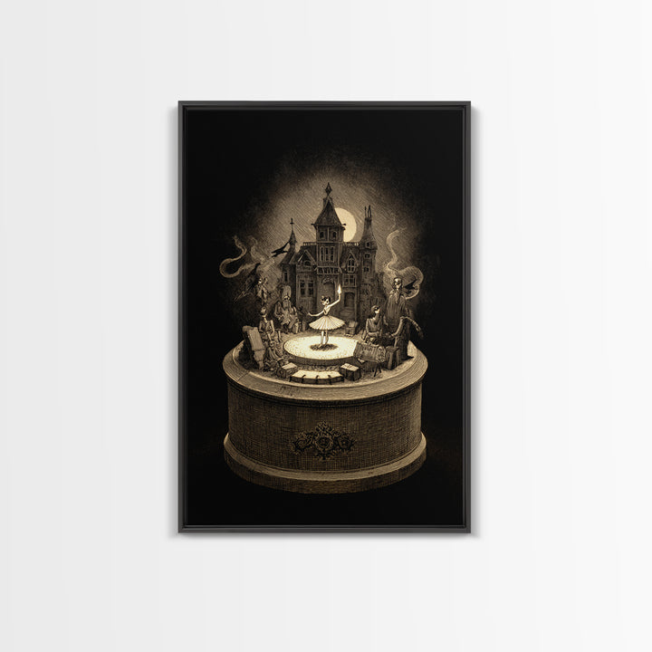 The Haunted Music Box, Victorian Macabre Art, Vertical Wall Art, Macabre Wall Art, Framed Canvas Print, Halloween Wall Art