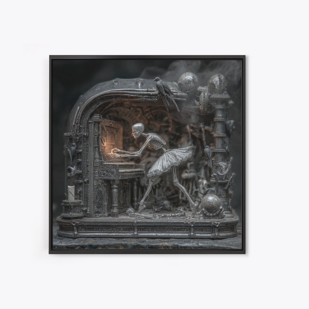 The Haunted Music Box, Biomechanical Horror Art, Square Wall Art, Dark Fantasy Wall Art, Framed Canvas Print, Halloween Wall Art