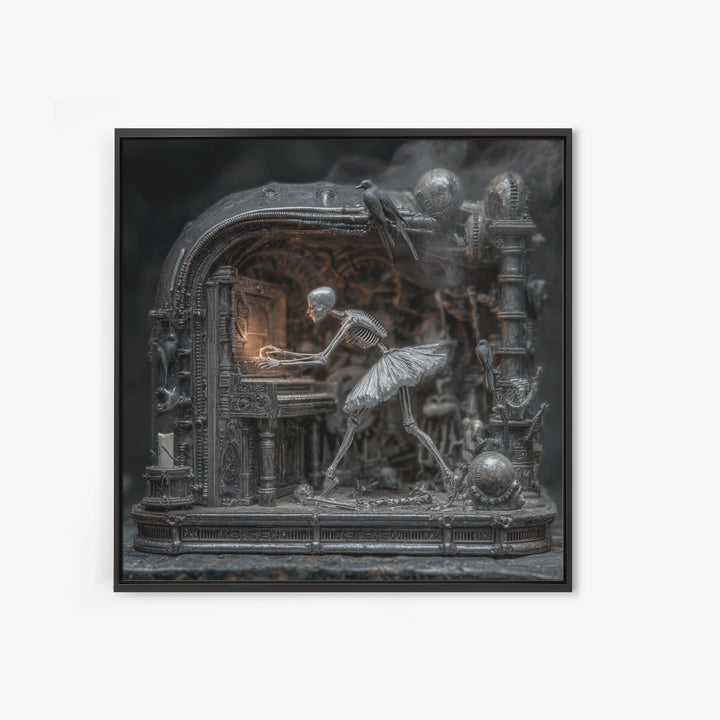 The Haunted Music Box, Biomechanical Horror Art, Square Wall Art, Dark Fantasy Wall Art, Framed Canvas Print, Halloween Wall Art