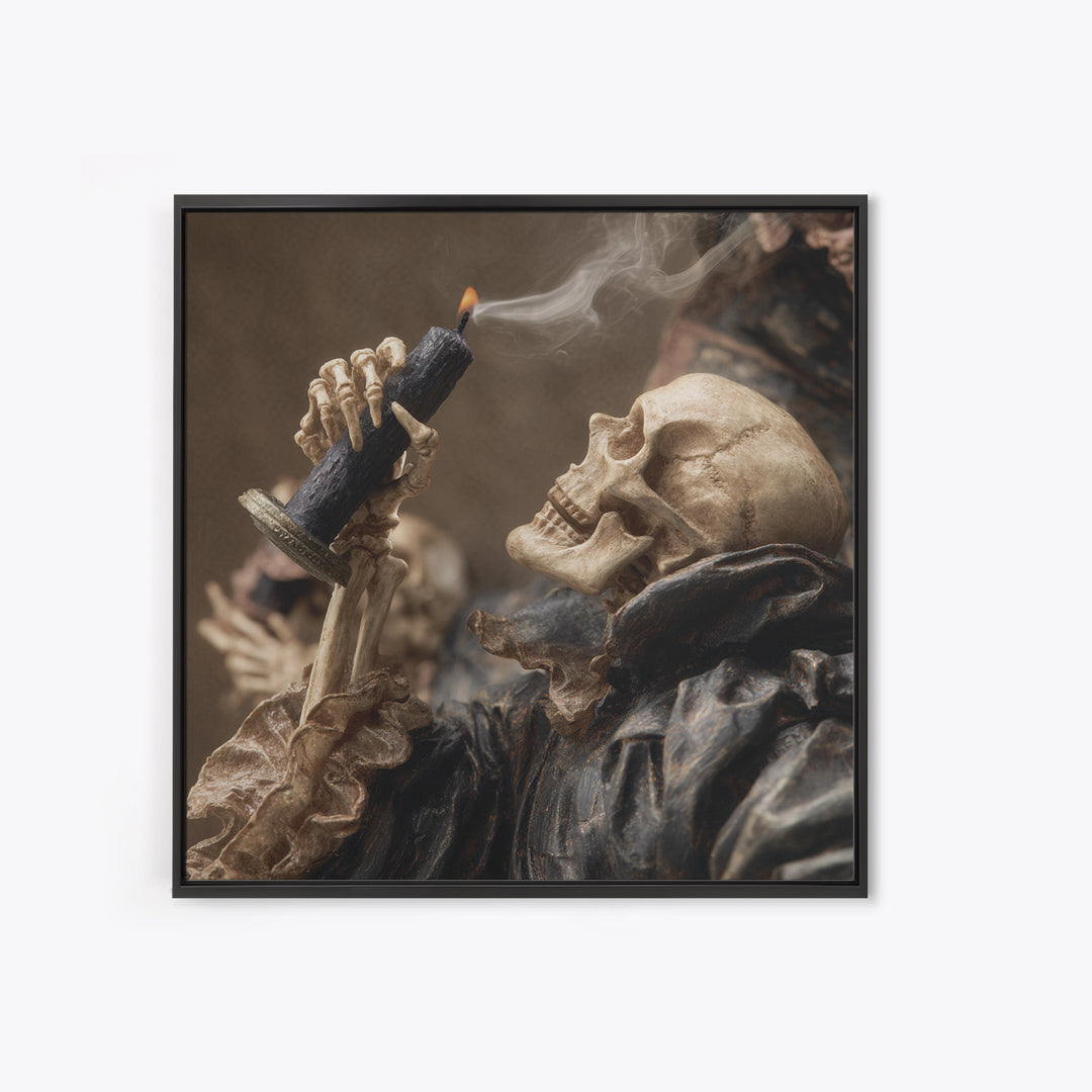 The Skeletal Hand Candleholder, Danse Macabre Art, Square Wall Art, Dark Halloween Decor, Canvas Print, Horror Wall Art