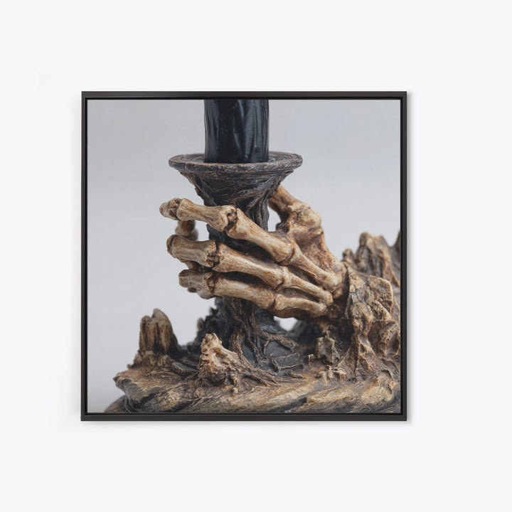 The Skeletal Hand Candleholder, Baroque Witchcraft Art, Square Wall Art, Dark Halloween Decor, Framed Canvas Print, Halloween Wall Art