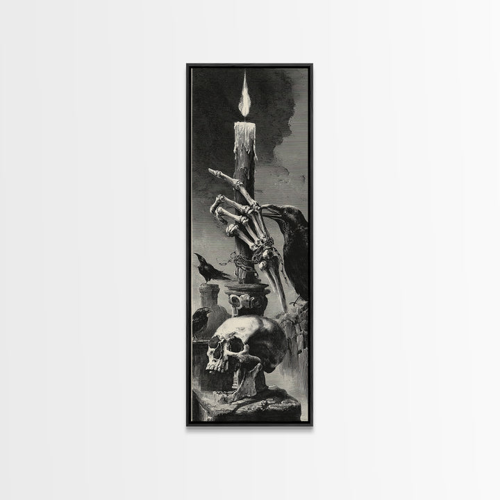 The Skeletal Hand Candleholder, Architectural Etching Art, Tall Narrow Wall Art, Dark Fantasy Wall Art, Canvas Print