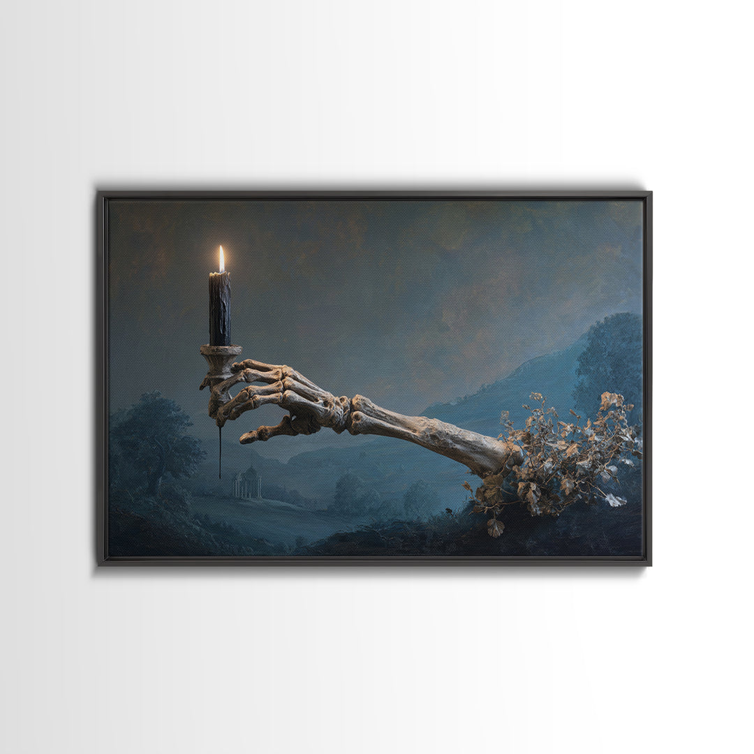 The Skeletal Hand Candleholder, Romantic Gothic Landscape, Landscape Wall Art, Dark Fantasy Wall Art, Canvas Print