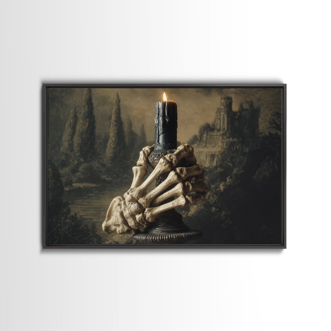 The Skeletal Hand Candleholder, Symbolist Gothic Landscape, Landscape Wall Art, Gothic Horror Wall Art, Framed Canvas Print