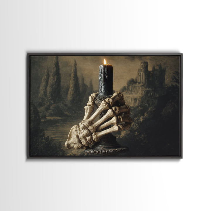 The Skeletal Hand Candleholder, Symbolist Gothic Landscape, Landscape Wall Art, Gothic Horror Wall Art, Framed Canvas Print