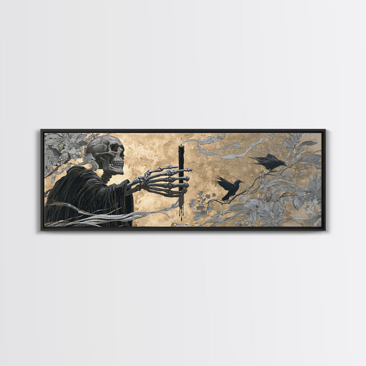 The Skeletal Hand Candleholder, Symbolist Death Art, Extra Wide Wall Art, Gothic Horror Wall Art, Canvas Print, Halloween Wall Art