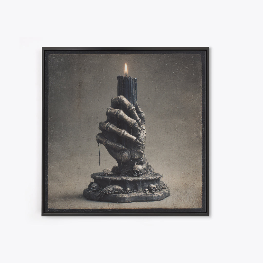 The Skeletal Hand Candleholder, Dark Symbolist Art, Square Wall Art, Macabre Wall Art, Canvas Print, Halloween Wall Art