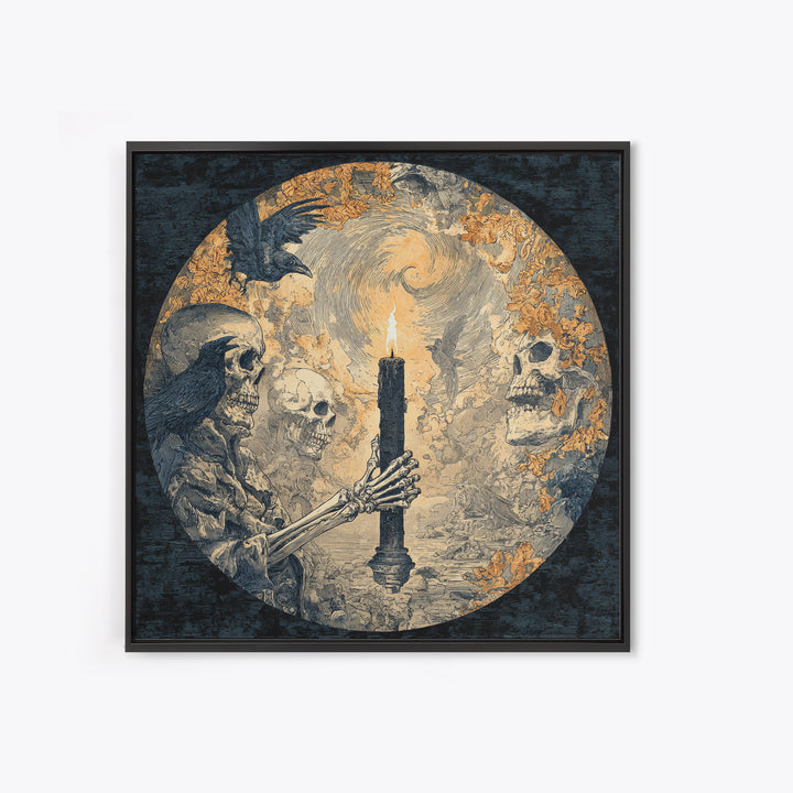 The Skeletal Hand Candleholder, Symbolist Etching Art, Square Wall Art, Gothic Horror Wall Art, Canvas Print, Halloween Wall Art