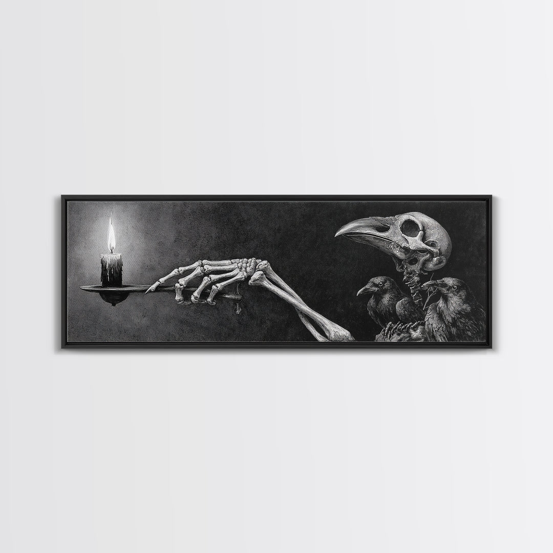 The Skeletal Hand Candleholder, Expressionist Nightmare Art, Extra Wide Wall Art, Dark Halloween Decor, Canvas Print, Halloween Wall Art