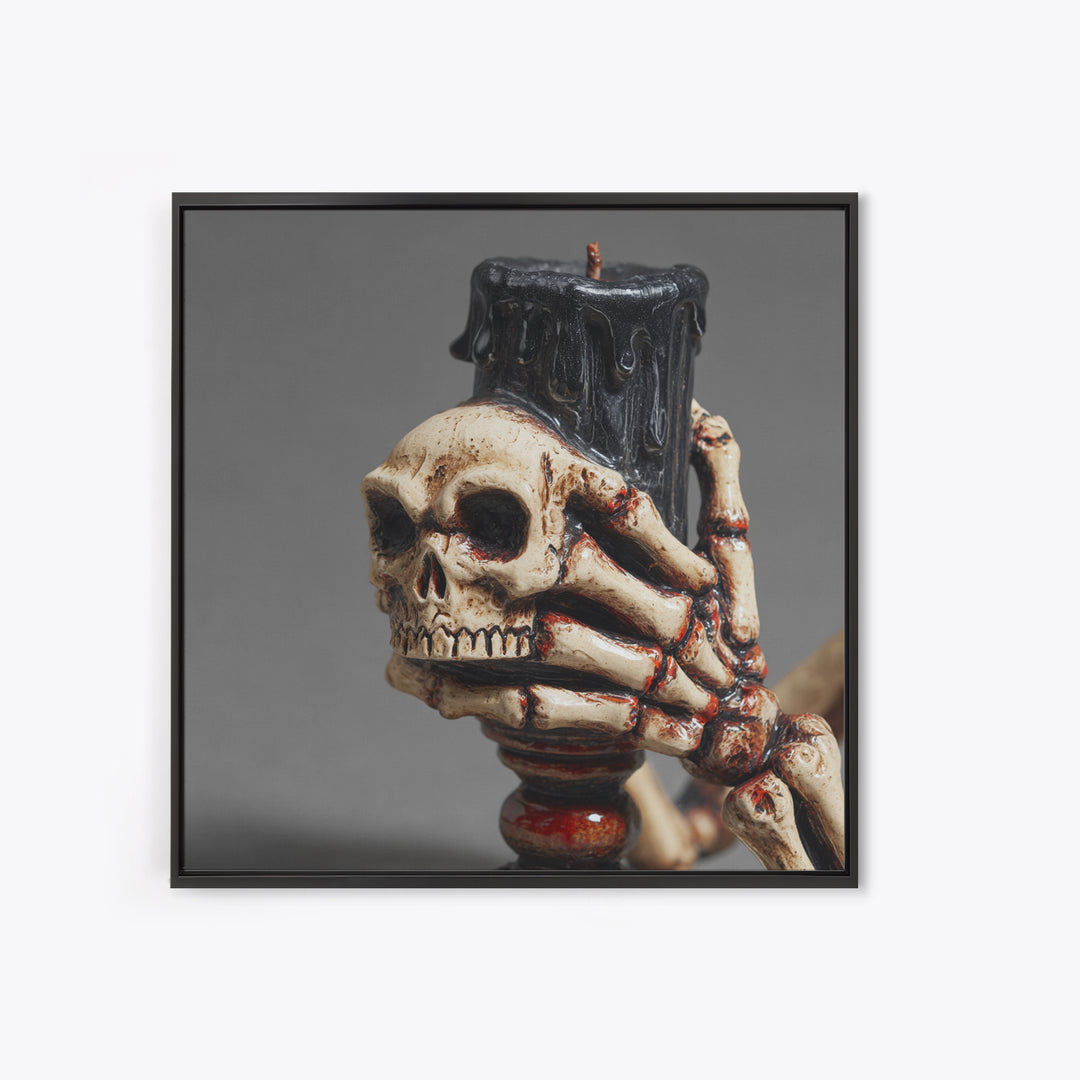 The Skeletal Hand Candleholder, Macabre Folk Print Art, Square Wall Art, Dark Fantasy Wall Art, Framed Canvas Print