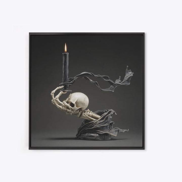 The Skeletal Hand Candleholder, Biomechanical Horror Art, Square Wall Art, Dark Halloween Decor, Canvas Print, Halloween Wall Art