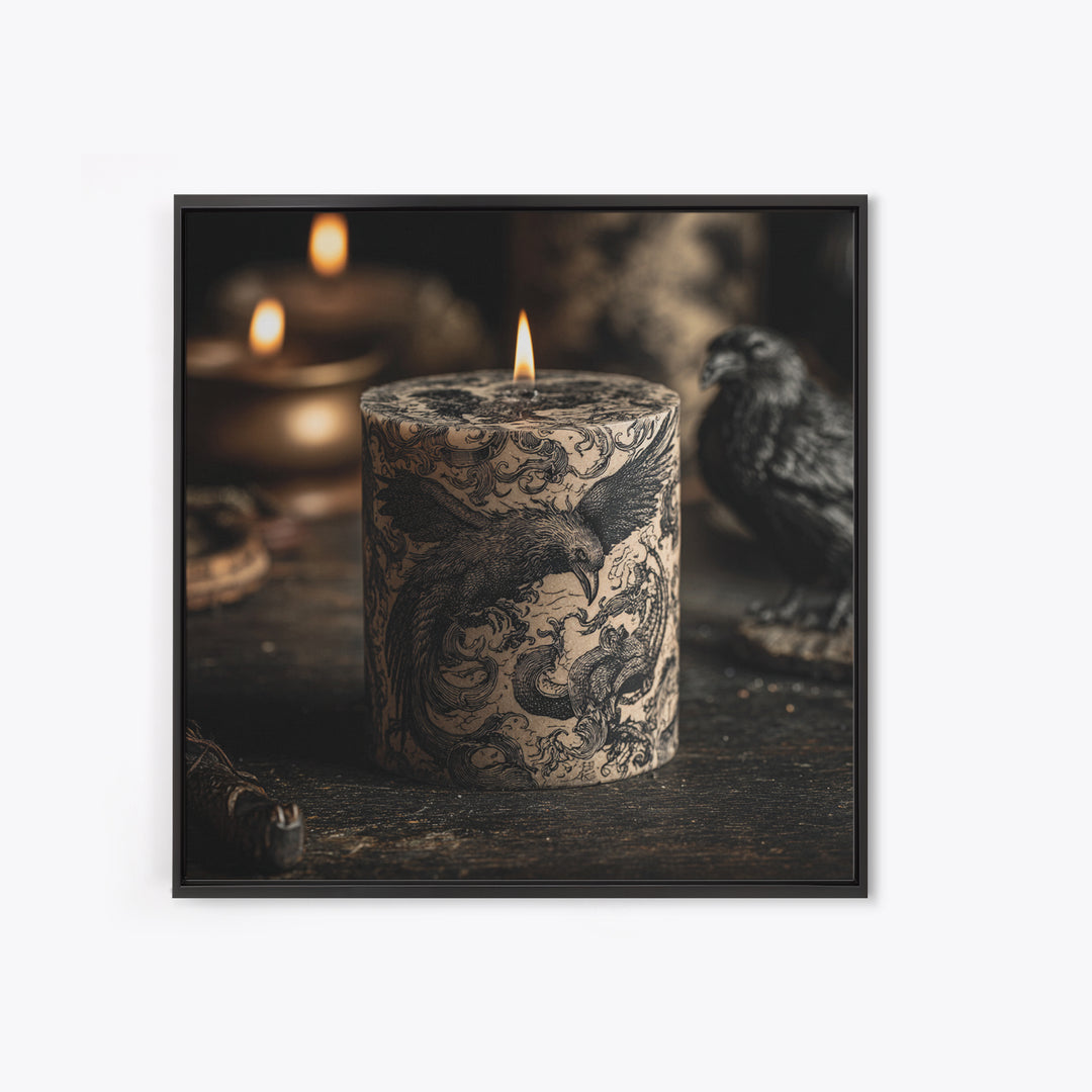 The Black Wax Candle, Renaissance Engraving Art, Square Wall Art, Gothic Horror Wall Art, Framed Canvas Print, Halloween Wall Art