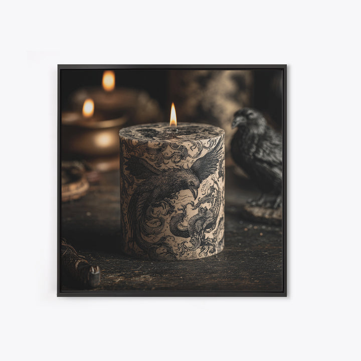 The Black Wax Candle, Renaissance Engraving Art, Square Wall Art, Gothic Horror Wall Art, Framed Canvas Print, Halloween Wall Art