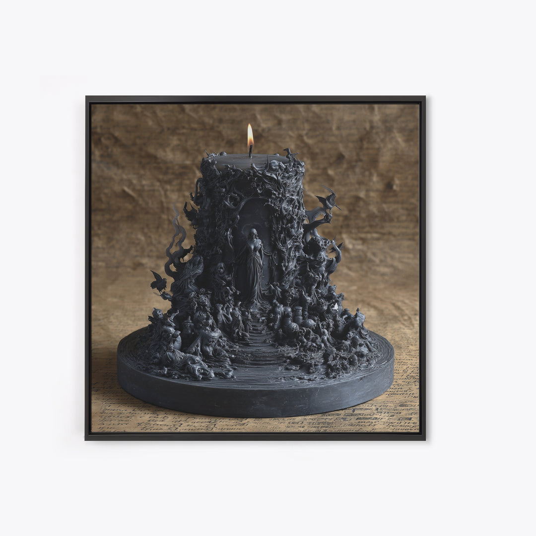 The Black Wax Candle, Baroque Witchcraft Art, Square Wall Art, Dark Fantasy Wall Art, Framed Canvas Print, Halloween Wall Art