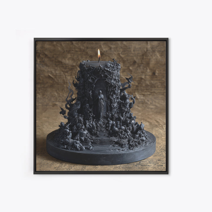 The Black Wax Candle, Baroque Witchcraft Art, Square Wall Art, Dark Fantasy Wall Art, Framed Canvas Print, Halloween Wall Art