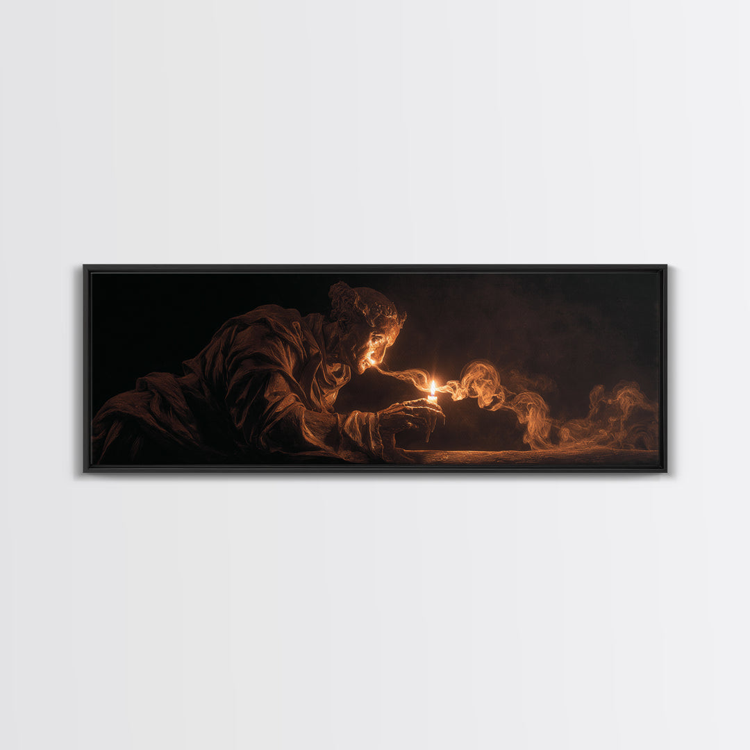 The Black Wax Candle, Visionary Gothic Art, Extra Wide Wall Art, Dark Halloween Decor, Framed Canvas Print, Halloween Wall Art