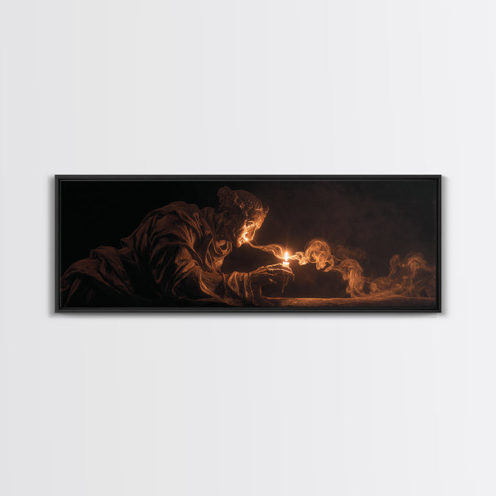The Black Wax Candle, Visionary Gothic Art, Extra Wide Wall Art, Dark Halloween Decor, Framed Canvas Print, Halloween Wall Art