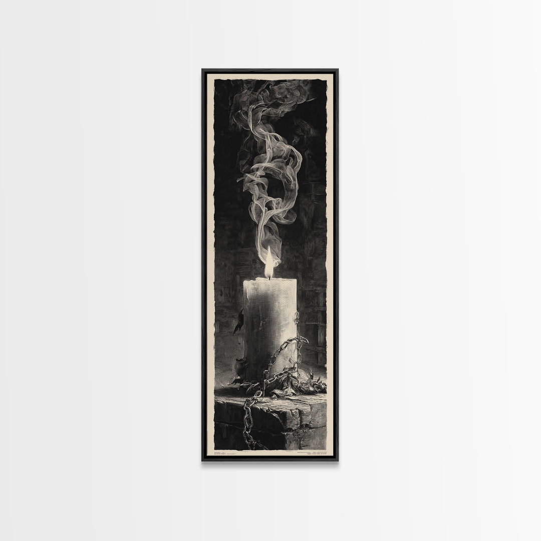 The Black Wax Candle, Architectural Etching Art, Tall Narrow Wall Art, Macabre Wall Art, Framed Canvas Print