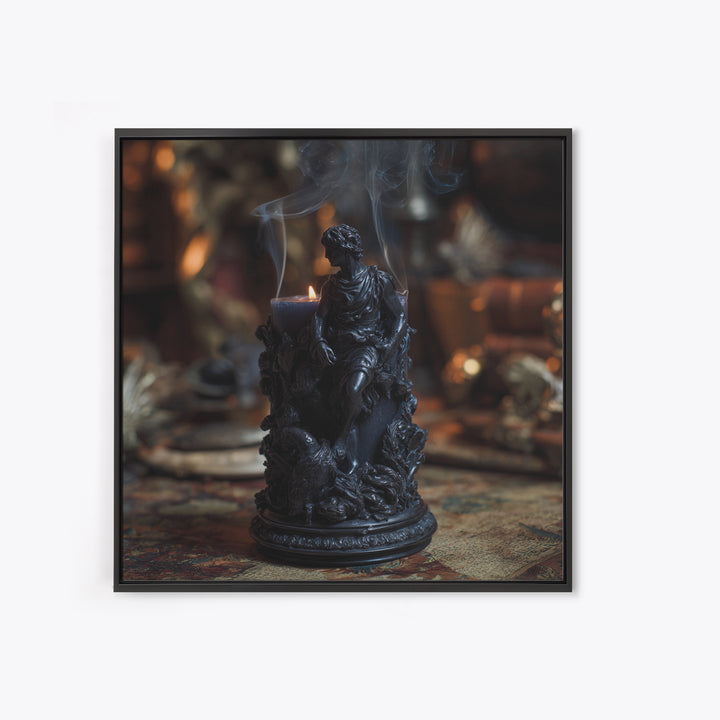 The Black Wax Candle, Ornate Symbolist Art, Square Wall Art, Dark Fantasy Wall Art, Framed Canvas Print, Halloween Wall Art