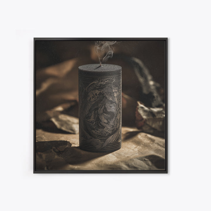 The Black Wax Candle, Decadent Gothic Art, Square Wall Art, Gothic Horror Wall Art, Framed Canvas Print, Halloween Wall Art