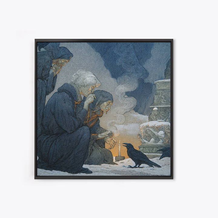 The Black Wax Candle, Symbolist Death Art, Square Wall Art, Dark Halloween Decor, Canvas Print, Halloween Wall Art