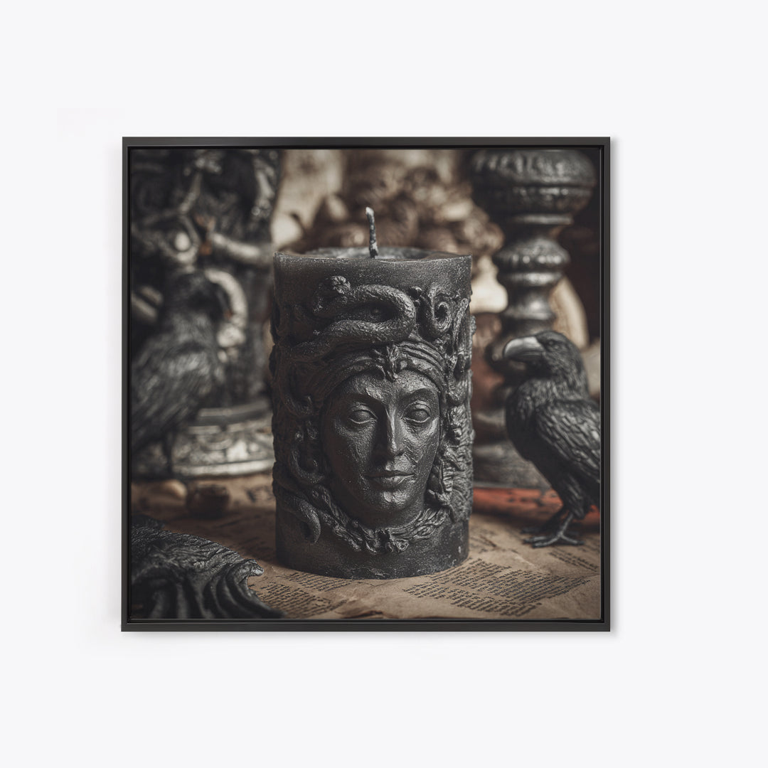 The Black Wax Candle, Dark Symbolist Art, Square Wall Art, Gothic Horror Wall Art, Canvas Print, Halloween Wall Art