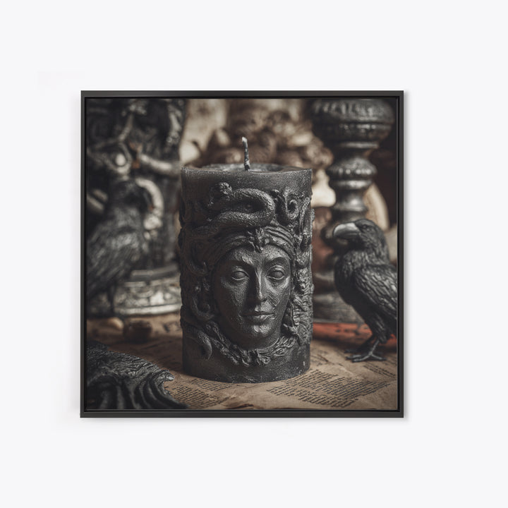 The Black Wax Candle, Dark Symbolist Art, Square Wall Art, Gothic Horror Wall Art, Canvas Print, Halloween Wall Art