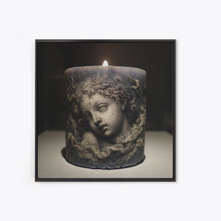 The Black Wax Candle, Symbolist Etching Art, Square Wall Art, Macabre Wall Art, Framed Canvas Print, Halloween Wall Art