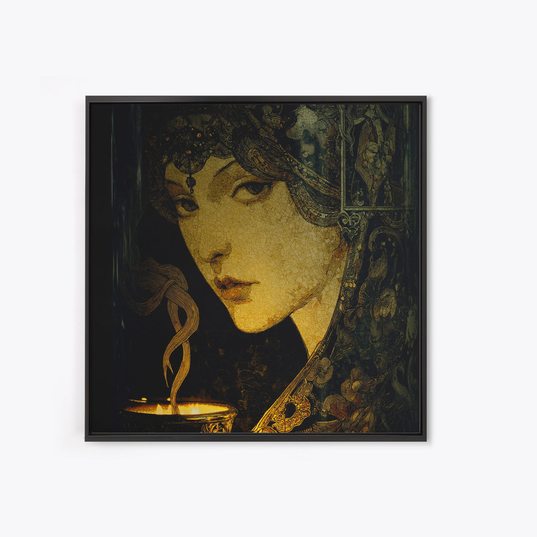 The Black Wax Candle, Stained Glass Gothic Art, Square Wall Art, Dark Fantasy Wall Art, Canvas Print, Halloween Wall Art