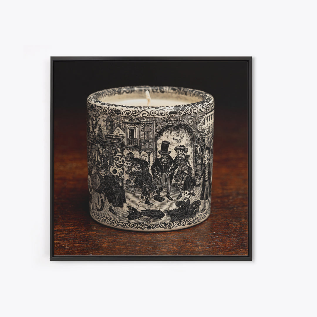 The Black Wax Candle, Macabre Folk Print Art, Square Wall Art, Gothic Horror Wall Art, Framed Canvas Print, Halloween Wall Art