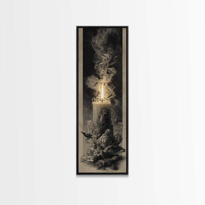 The Black Wax Candle, Surreal Apocalyptic Art, Tall Narrow Wall Art, Gothic Horror Wall Art, Canvas Print, Halloween Wall Art