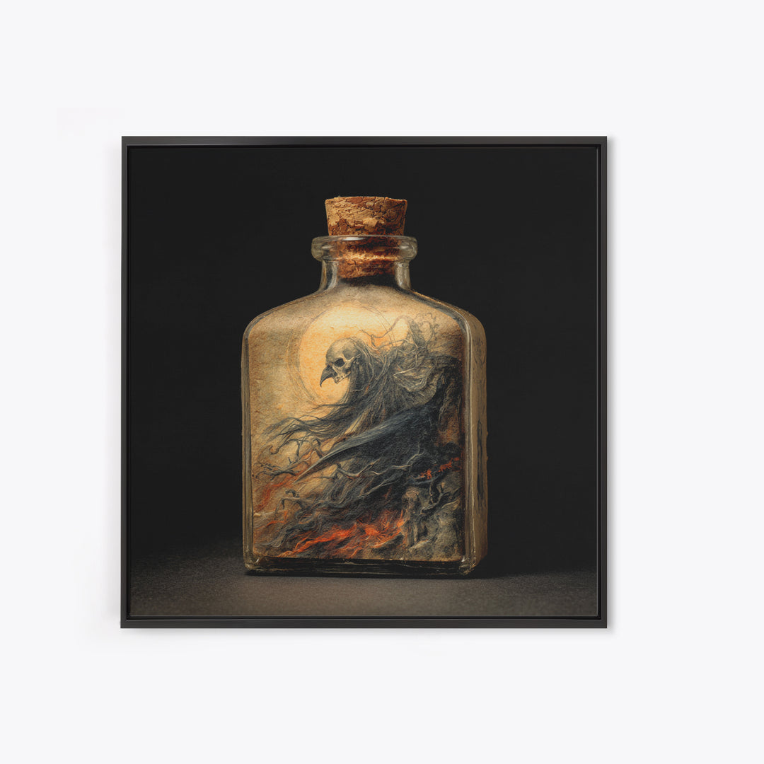 The Bottled Ghost, Dark Renaissance Art, Square Wall Art, Dark Fantasy Wall Art, Framed Canvas Print, Halloween Wall Art