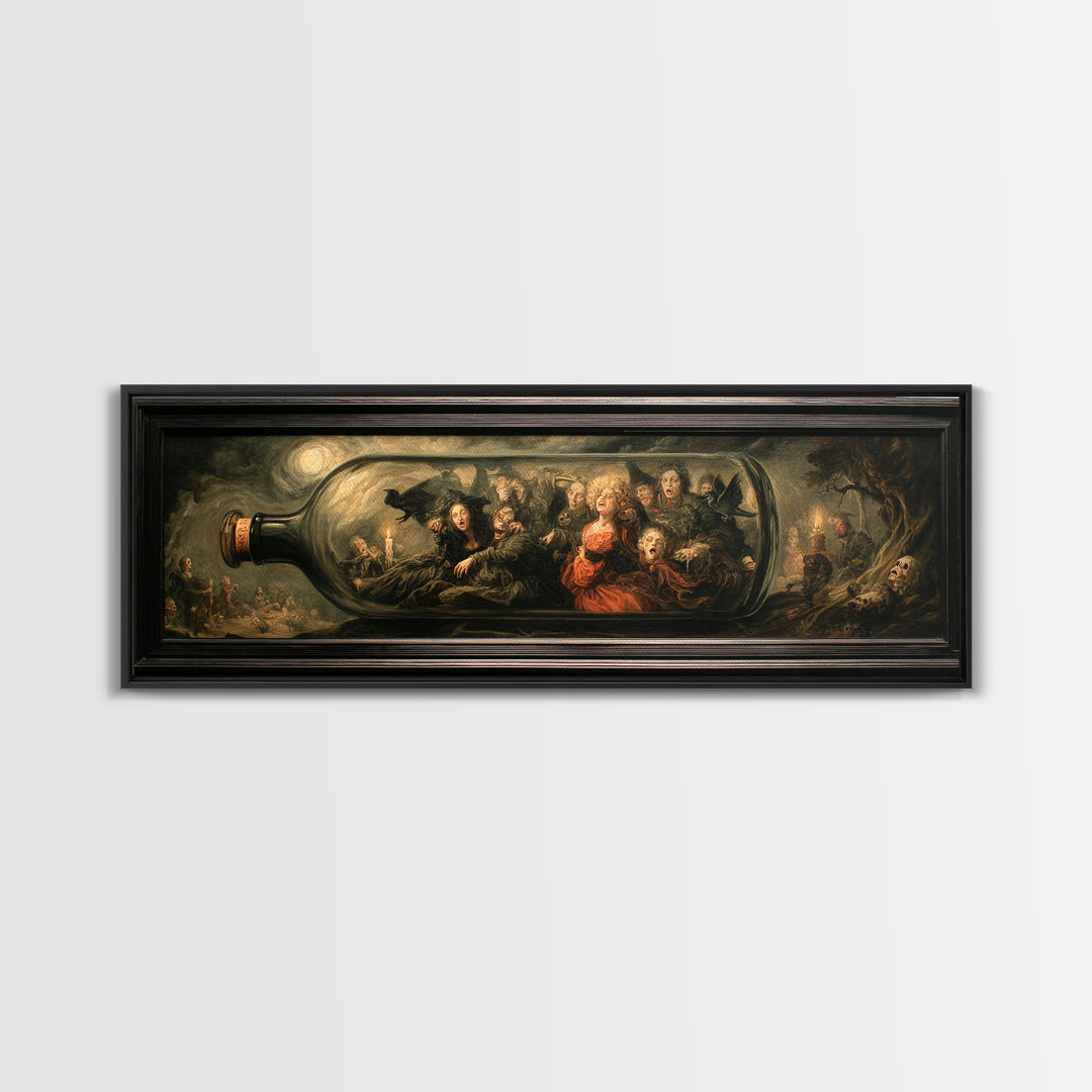 The Bottled Ghost, Dark Romantic Horror Art, Extra Wide Wall Art, Gothic Horror Wall Art, Canvas Print, Halloween Wall Art