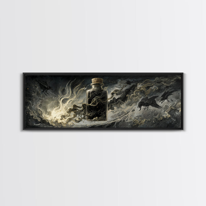 The Bottled Ghost, Visionary Gothic Art, Extra Wide Wall Art, Dark Fantasy Wall Art, Framed Canvas Print, Halloween Wall Art