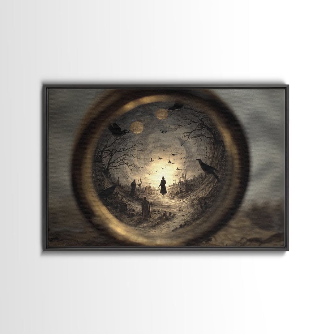 The Bottled Ghost, Romantic Gothic Landscape, Landscape Wall Art, Dark Halloween Decor, Framed Canvas Print, Halloween Wall Art