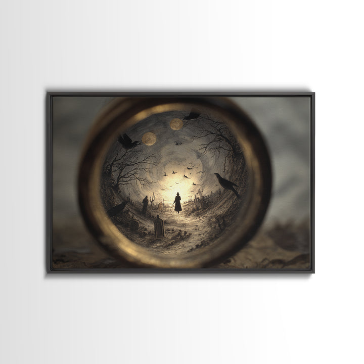 The Bottled Ghost, Romantic Gothic Landscape, Landscape Wall Art, Dark Halloween Decor, Framed Canvas Print, Halloween Wall Art
