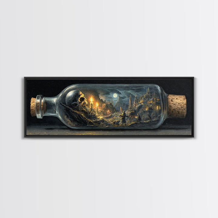 The Bottled Ghost, Apocalyptic Romantic Art, Extra Wide Wall Art, Dark Fantasy Wall Art, Canvas Print, Halloween Wall Art