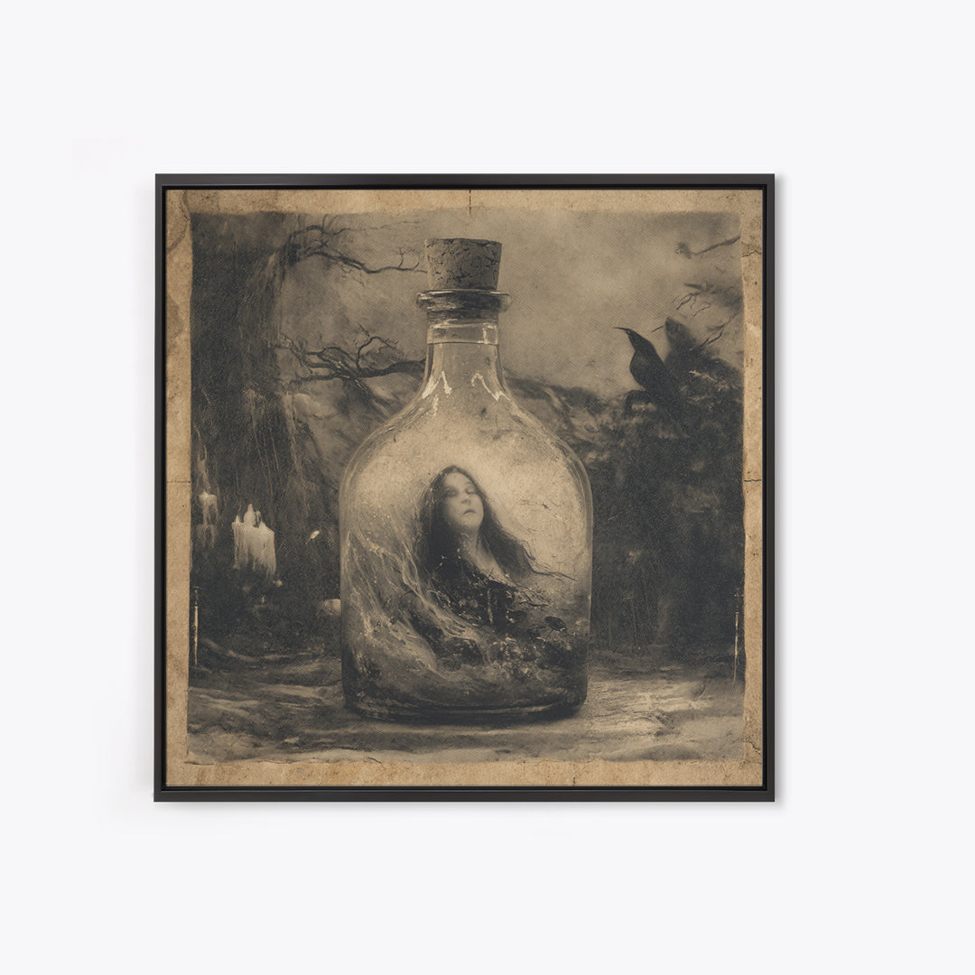 The Bottled Ghost, Symbolist Dream Art, Square Wall Art, Macabre Wall Art, Canvas Print, Halloween Wall Art, Dark Fantasy Art