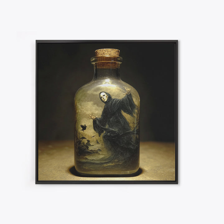 The Bottled Ghost, Symbolist Gothic Landscape, Square Wall Art, Dark Halloween Decor, Canvas Print, Halloween Wall Art, Horror Wall Art