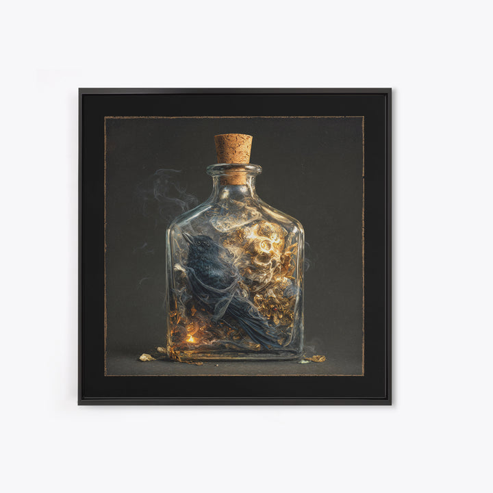 The Bottled Ghost, Ornate Symbolist Art, Square Wall Art, Dark Halloween Decor, Framed Canvas Print, Halloween Wall Art