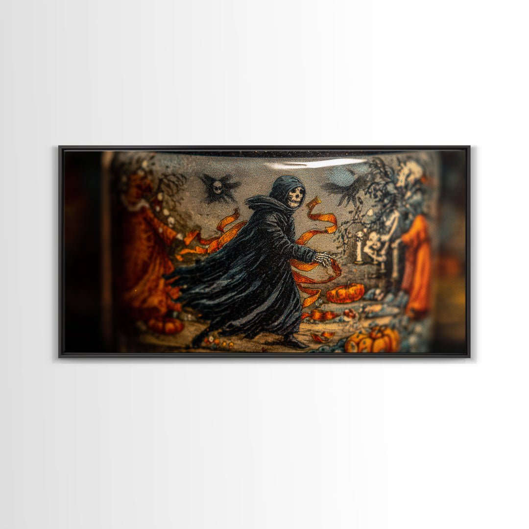 The Bottled Ghost, Grotesque Carnival Art, Wide Panoramic Art, Gothic Horror Wall Art, Framed Canvas Print, Halloween Wall Art
