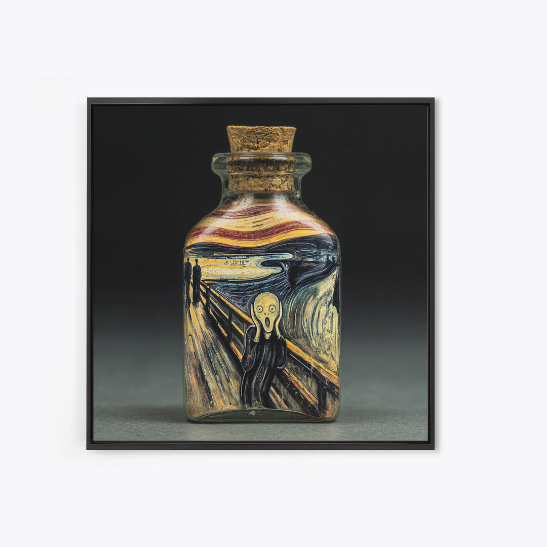 The Bottled Ghost, Expressionist Gothic Art, Square Wall Art, Gothic Horror Wall Art, Framed Canvas Print, Halloween Wall Art