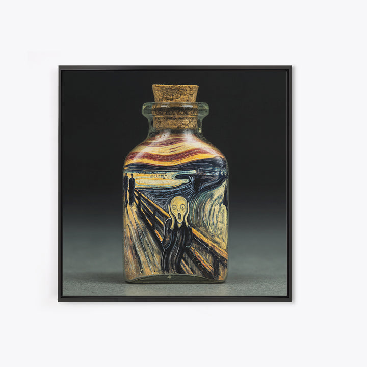 The Bottled Ghost, Expressionist Gothic Art, Square Wall Art, Gothic Horror Wall Art, Framed Canvas Print, Halloween Wall Art