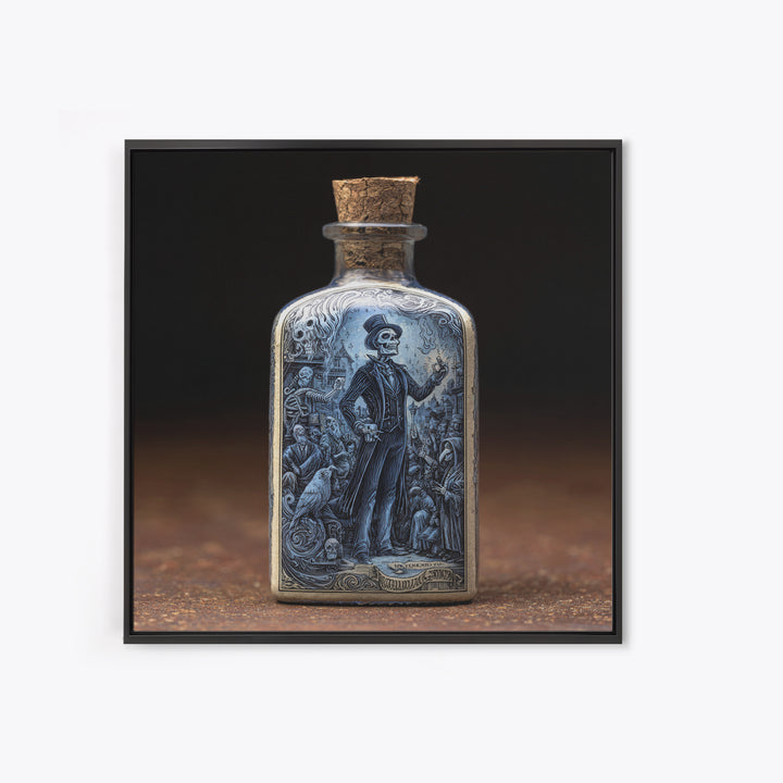 The Bottled Ghost, Macabre Folk Print Art, Square Wall Art, Dark Fantasy Wall Art, Framed Canvas Print, Halloween Wall Art