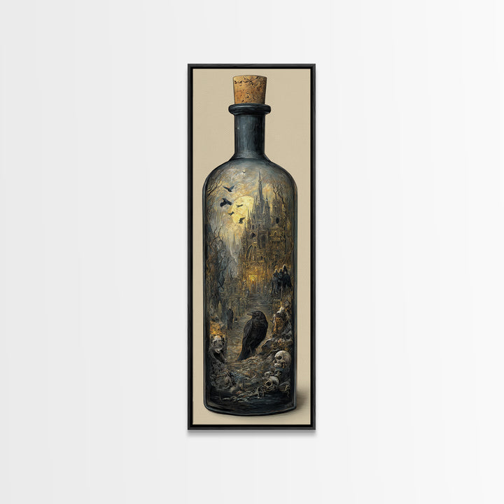 The Bottled Ghost, Surreal Apocalyptic Art, Tall Narrow Wall Art, Gothic Horror Wall Art, Framed Canvas Print, Halloween Wall Art