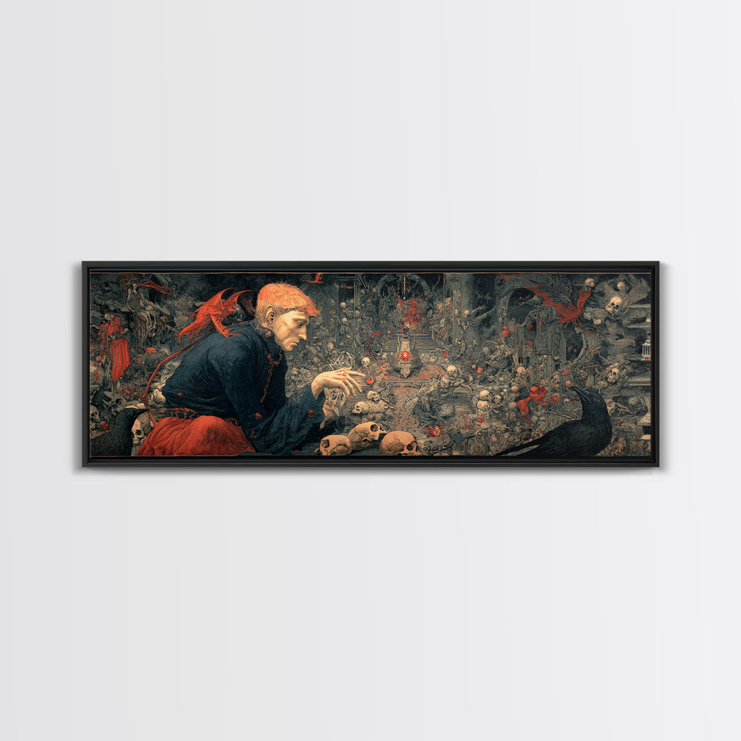 The Coffin Key, Medieval Grotesque Art, Extra Wide Wall Art, Dark Halloween Decor, Canvas Print, Halloween Wall Art, Dark Fantasy Art