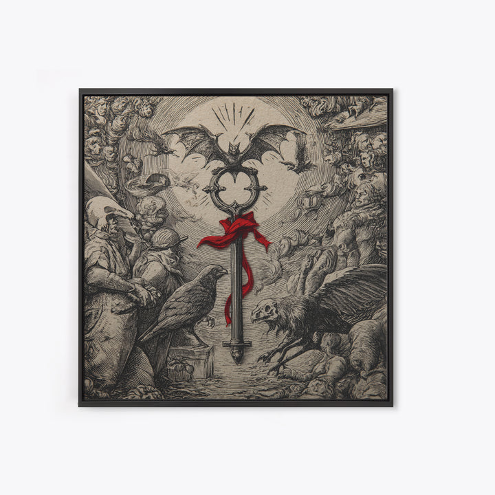 The Coffin Key, Renaissance Engraving Art, Square Wall Art, Dark Halloween Decor, Canvas Print, Halloween Wall Art, Spooky Wall Decor